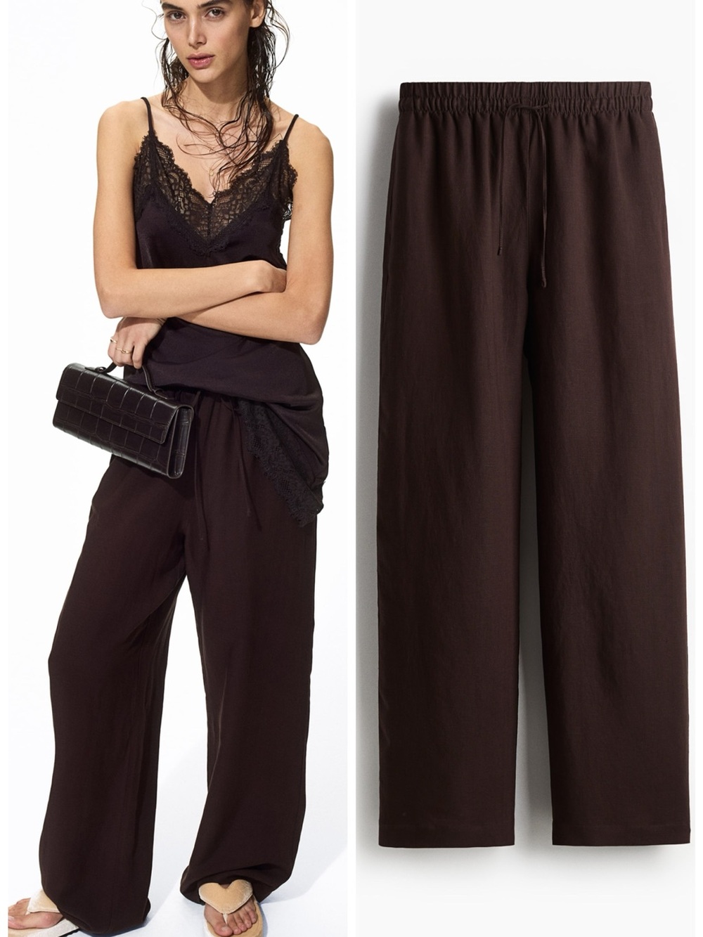 H&M Linen Blend Pants Relaxed Fit Drawstring Waist Size S NWT Minimalist Capsule